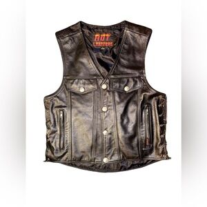 Hot leathers black Buffalo Head Nickel button biker vest vintage custom name